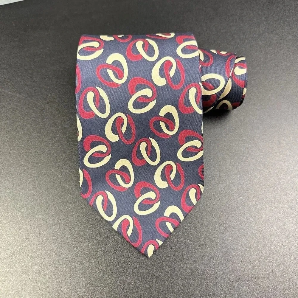 Vintage Polo Ralph Lauren Silk Tie Mens Navy Geometric Handmade in USA Necktie*